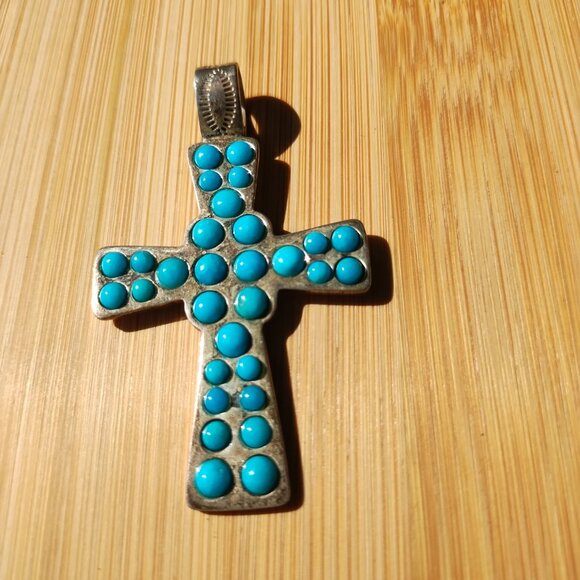 Jay King DTR sleeping Beauty Turquoise 925 Sterling Silver cross pendant  Very b - Picture 5 of 10